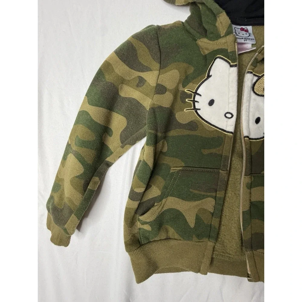 Hello Kitty Camo Hoodie Jacket Girls Size 3T‎ Green Camouflage Full Zip